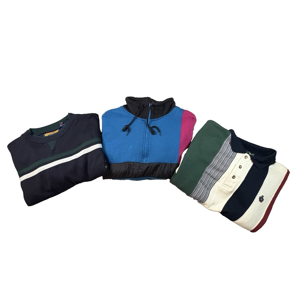 MIXED LOT OF 3 VTG 90's Men's L Colorblock/Striped Crewneck Sweatshirts SEE DESC